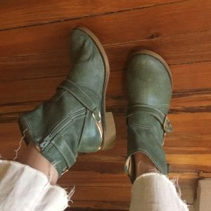 Dusky Green Booties w/ Gold Trim